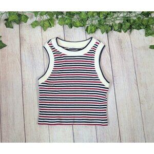 UNIF Women's Blue Red White Striped Ribbed Tank Cropped Cotton Baby Size XS